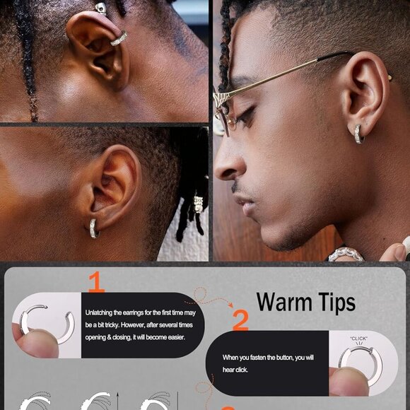 Hypoallergenic Gold/Black/Silver Hoop Earrings with Cubic Zirconia - Unisex - Picture 5 of 8